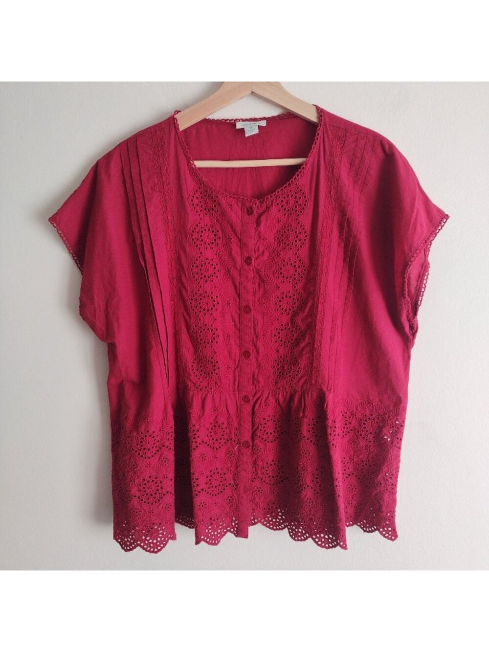 Sundance Red Eyelet Blouse M Burgundy Cotton Relaxed Fit Top
